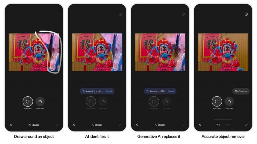 Exeplo de edição com inteligência artificial em fotos no OPPO Reno 11 F