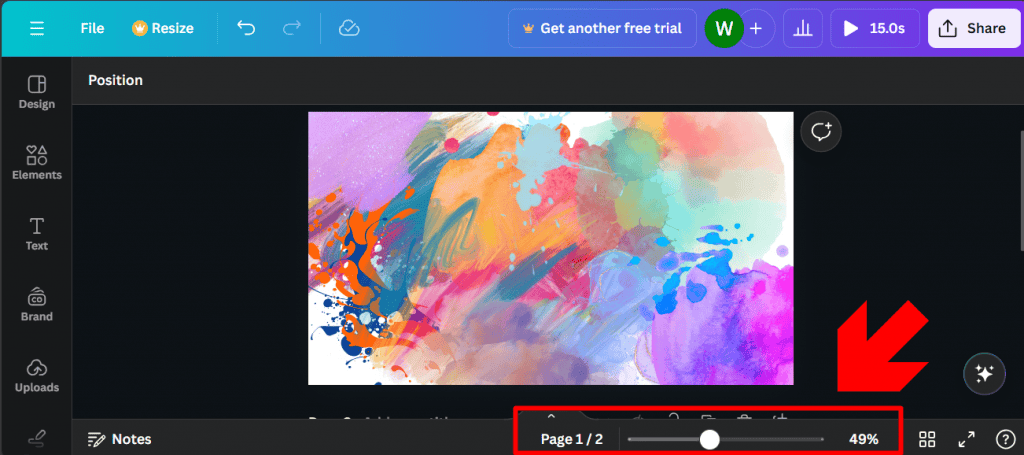 opção de dar zoom no design do canva