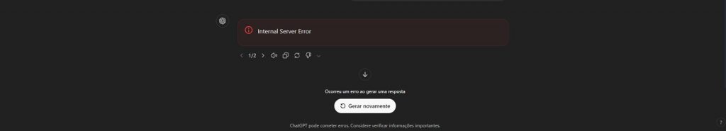 página do chatgpt aponta para internal server error