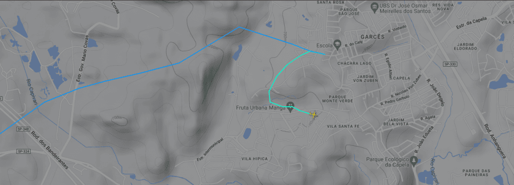 Mapa de radar do avião no instante em que caiu