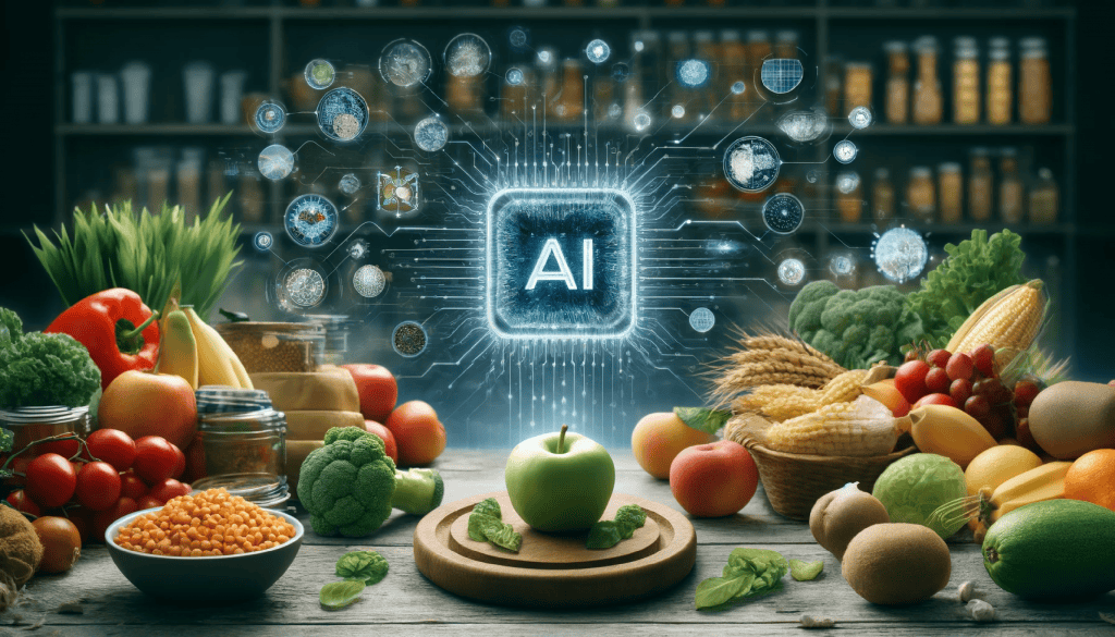 Imagem gerada por IA associando inteligência artificial com alimentos