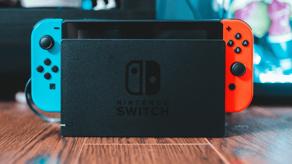 imagem mostra um nintendo switch em uma dock station