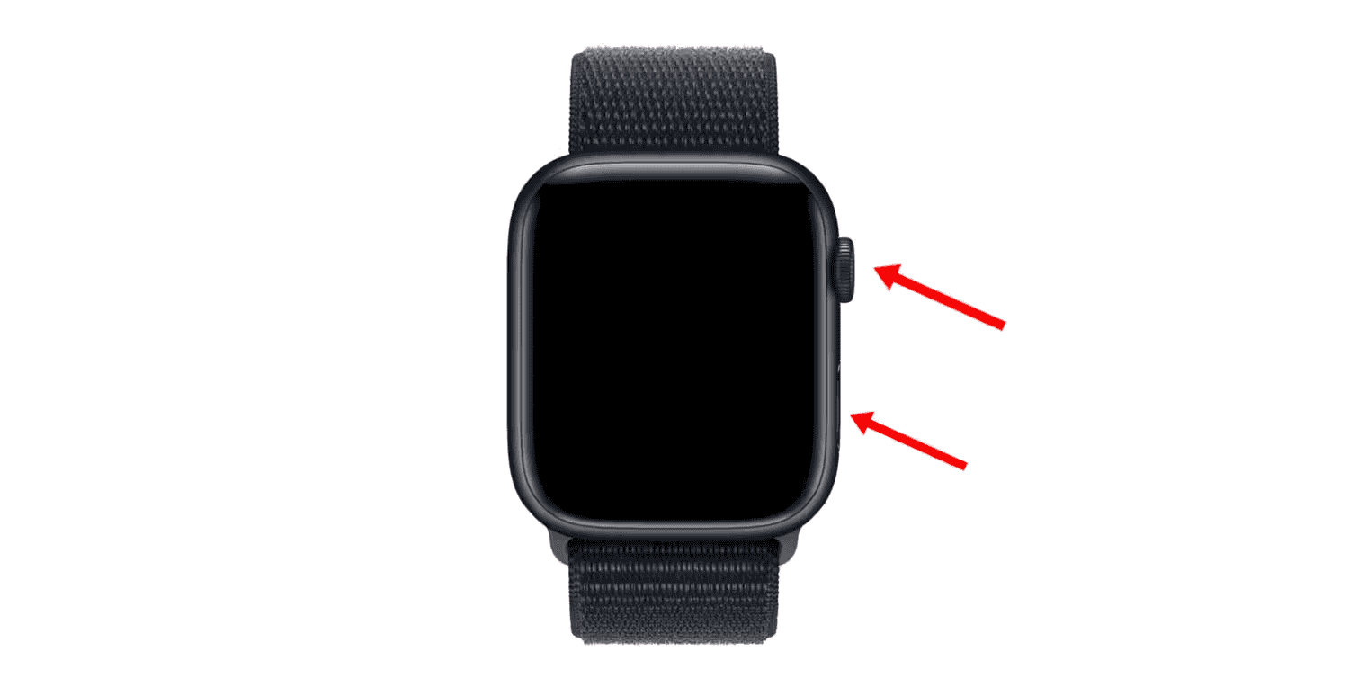 imagem mostra setas apontando para botões diferentes de um apple watch