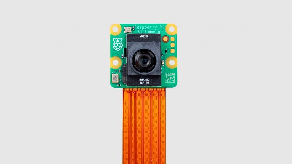 Camerazinha com IA da Raspberry Pi desenvolvida com a Sony vista de frente
