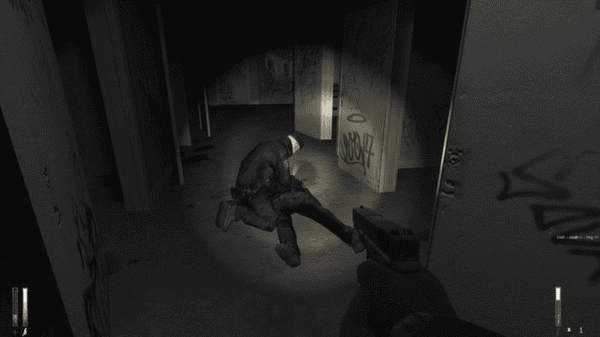 imagem mostra o personagem principal apontando uma arma para outro personagem no jogo cry of fear