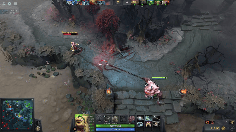 imagem mostra um cenário do jogo dota 2 onde o personagem está perseguindo outro usuário