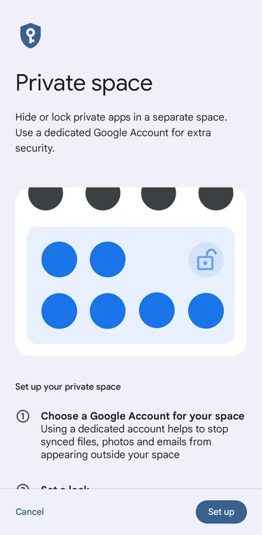 Tela do espaço privado