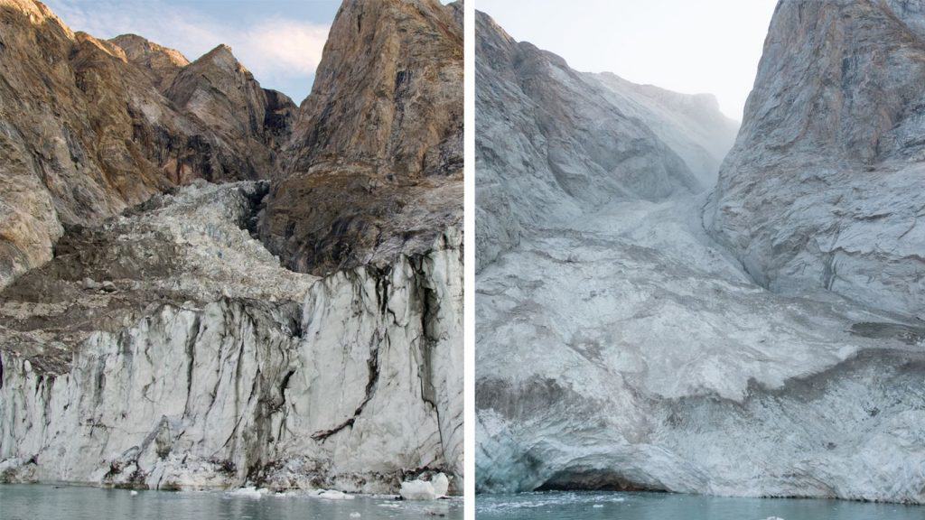 fotos de antes e depois da montanha na Groenlândia