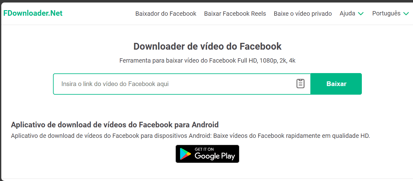 imagem mostra site para fazer download de vídeos do facebook