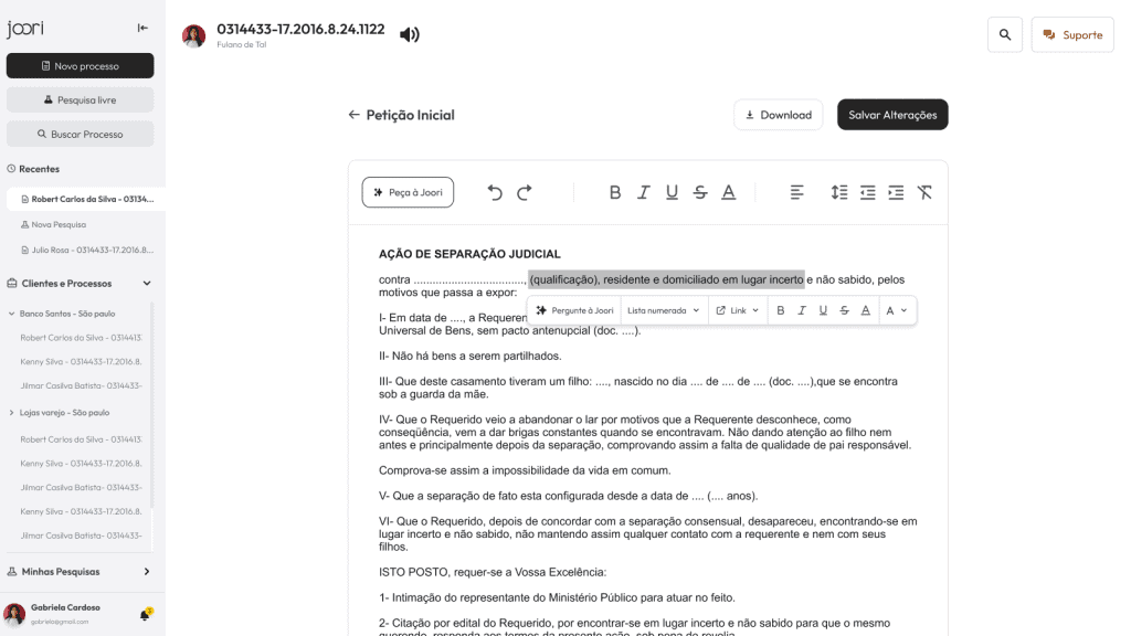 Simulação frame plataforma IA jurídica