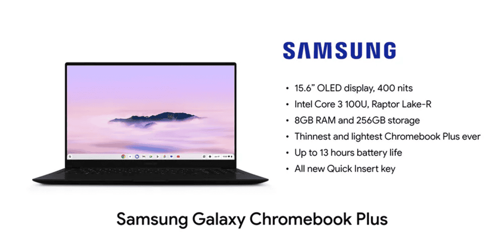 Imagem do Samsung Chromebook Plus e suas especificações