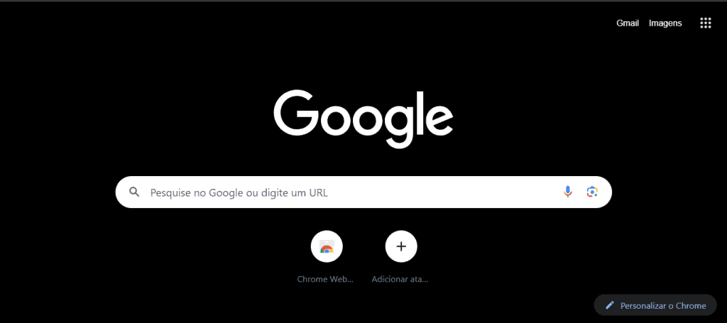 imagem mostra o navegador google chrome com um tema completamente escuro