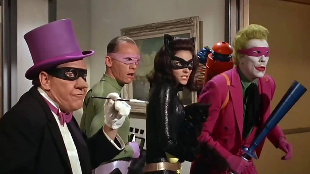 Cena de Batman, o Filme, de 1966, para ordem todos os filmes  com o Coringa
