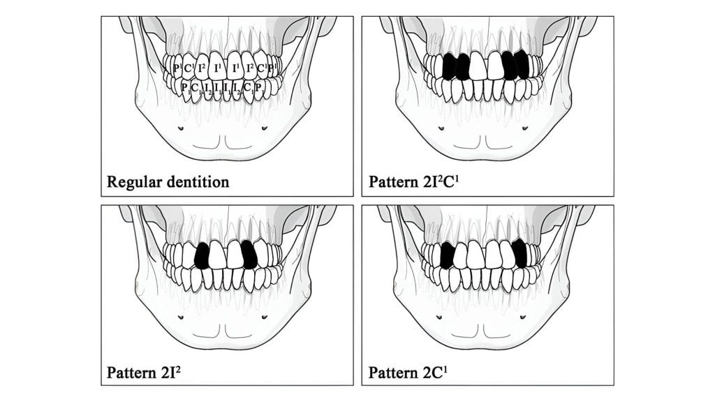 Ilustração de arcadas dentárias mostrando dentes que pessoas costumavam arrancar em Taiwan