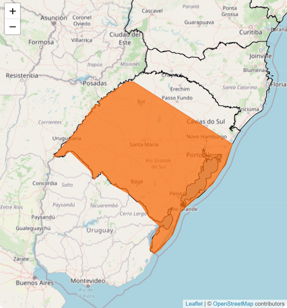 mapa do rio grande do sul indicando áreas afetadas