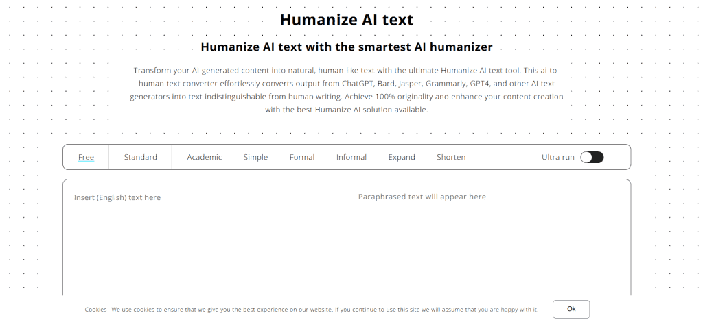 Captura de tela do site do Humanize All Text