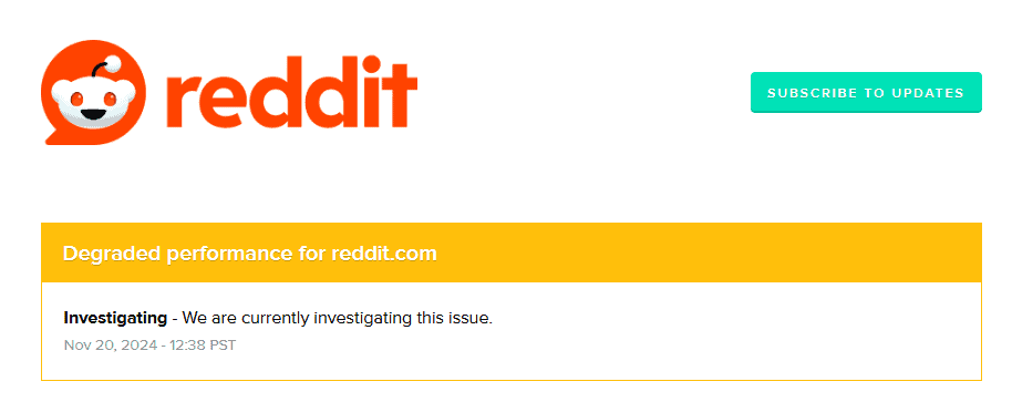 Página de status do Reddit