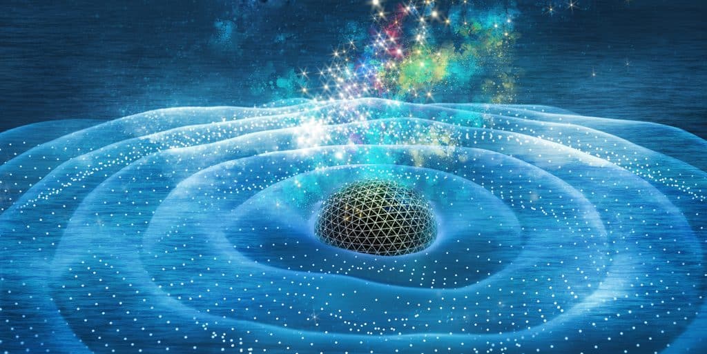 Ondas de gravitação em torno do buraco negro na ilustração 3D do espaço.