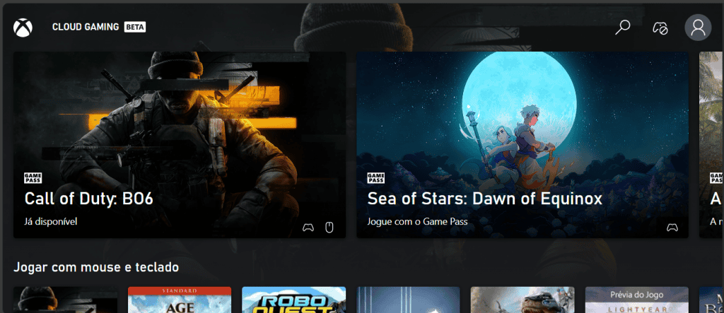 imagem mostra o site da xbox cloud gaming