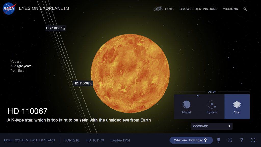 Captura de tela da representação de HD 110067 no site da NASA