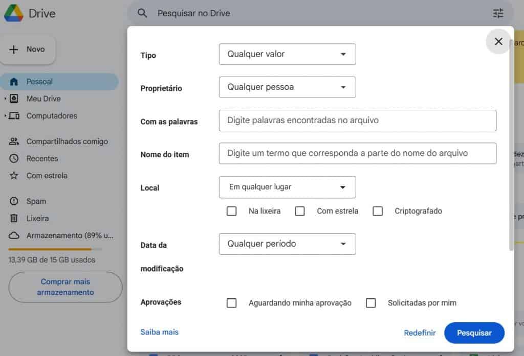 Como fazer pesquisa avançada no Google Drive