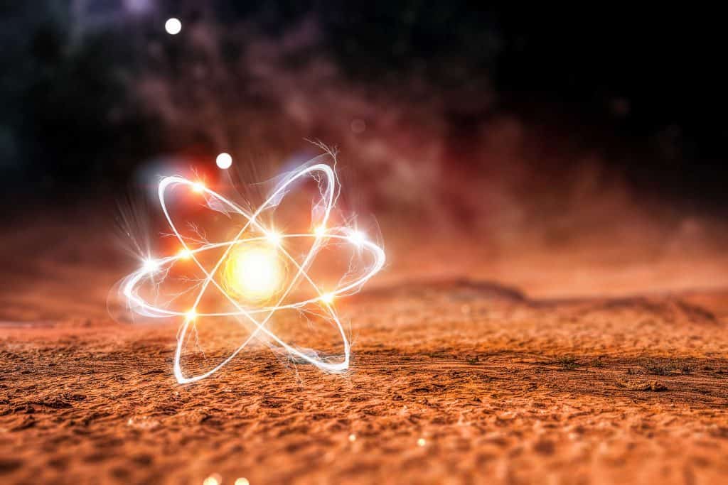 Fusão nuclear em superfície de planeta; átomo