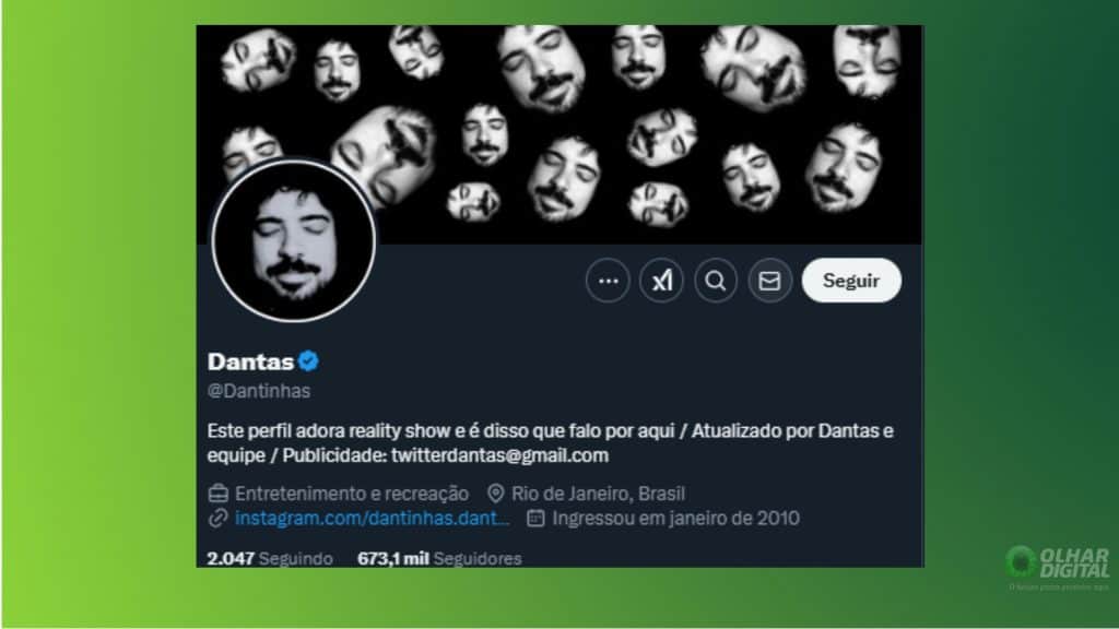 Print do perfil de @Dantinhas no X