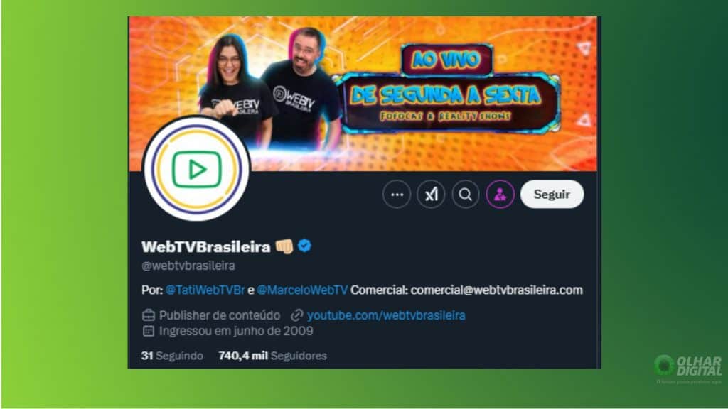 Print do perfil de @webtvbrasileira no X
