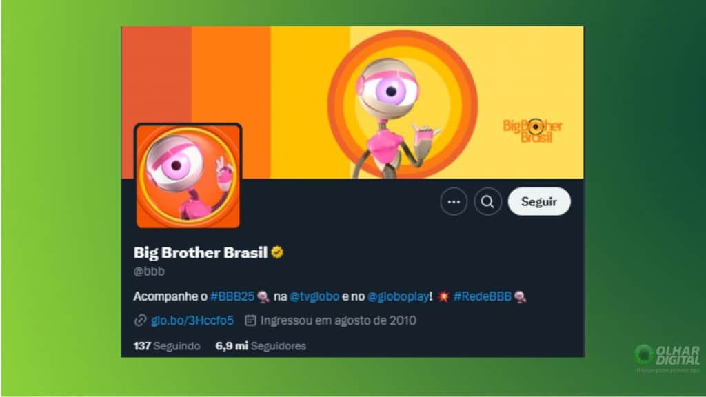 Print do perfil de @BBB no X