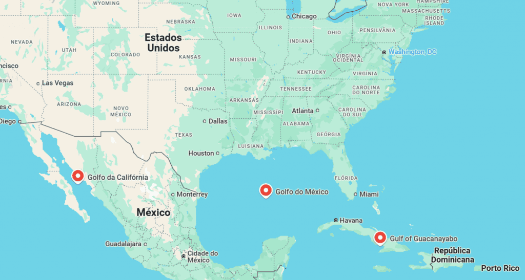 imagem mostra uma captura de tela feita no google maps e que ilustra a américa do norte