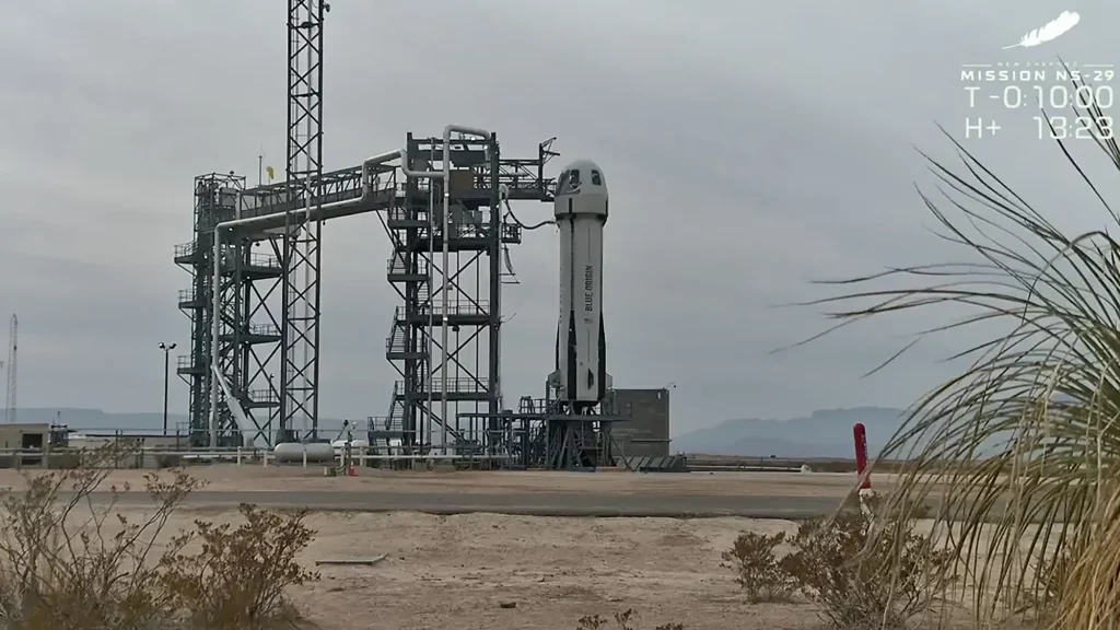 Foguete New Sheperd da Blue Origin na base de lançamento