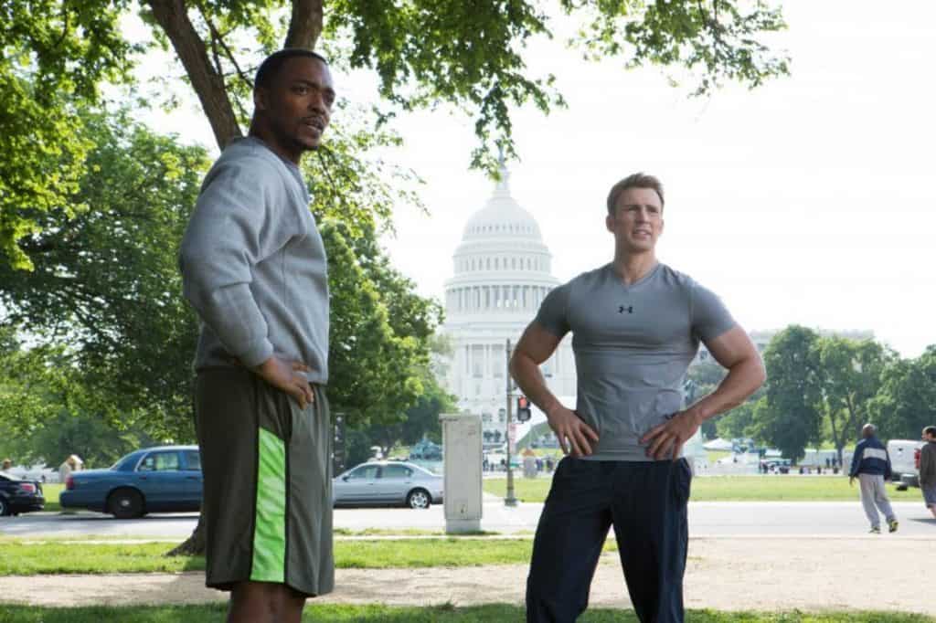 Anthony Mackie e Chris Evans em "Capitão América: O Soldado Invernal" (2014).