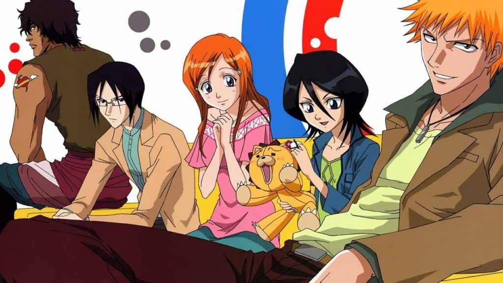 principais personagens do anime bleach sentados um ao lado do outro