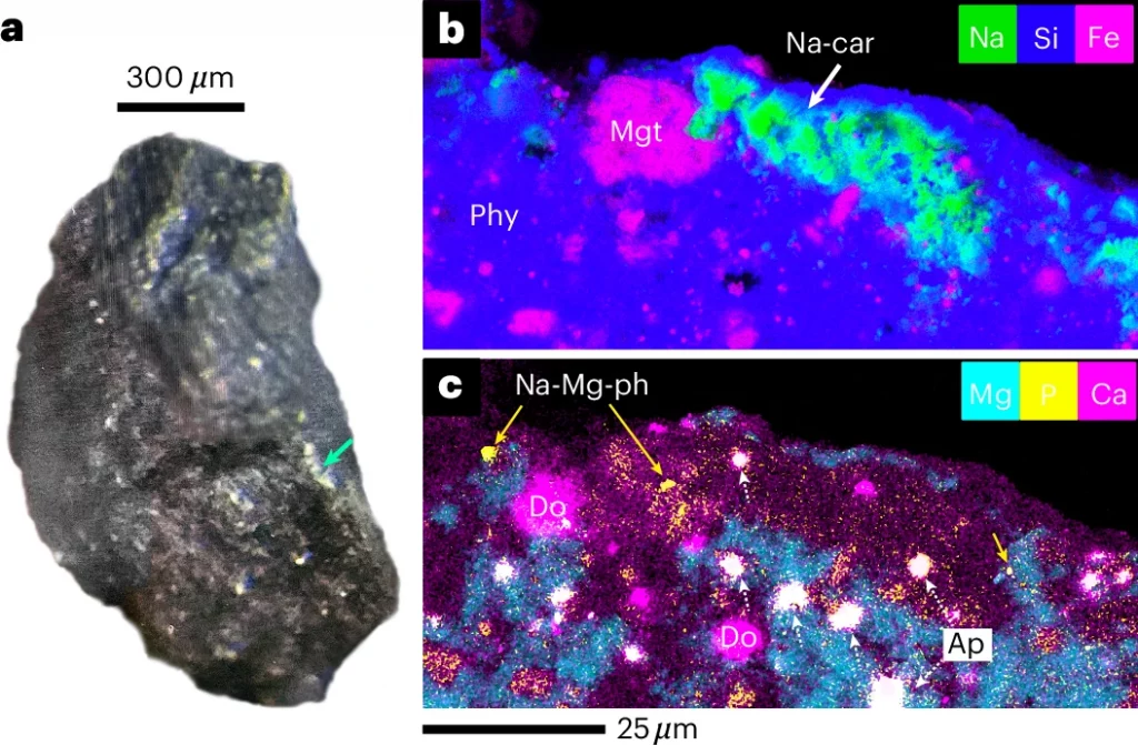 Amostras do asteroide Ryugu sugerem presença de água salgada no sistema solar exterior Uma equipe de pesquisadores da Universidade de Kyoto encontrou evidências de minerais de sal em amostras do asteroide Ryugu. A rocha espacial tem 900 metros de diâmetro e veio do sistema solar exterior, área para além do Cinturão de Asteroides que separa o planeta Marte de Júpiter. Análise da amostra do asteroide Ryugu