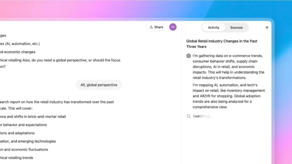 Deep Research: OpenAI lança IA que faz pesquisas avançadas na internet A OpenAI anunciou o Deep Research no domingo (02). É um novo agente de inteligência artificial (IA) embutido no ChatGPT capaz de pesquisar informações na internet e sintetizá-las em relatórios. A visão da empresa para o novo recurso é ele ser uma espécie de “analista de pesquisa” (ou de mercado, se preferir) para os usuários. Montagem com janela do ChatGPT rodando o Deep Research da OpenAI; imagem mostra resumo do processo do agente de inteligência artificial, apresentado numa coluna à direita da janela