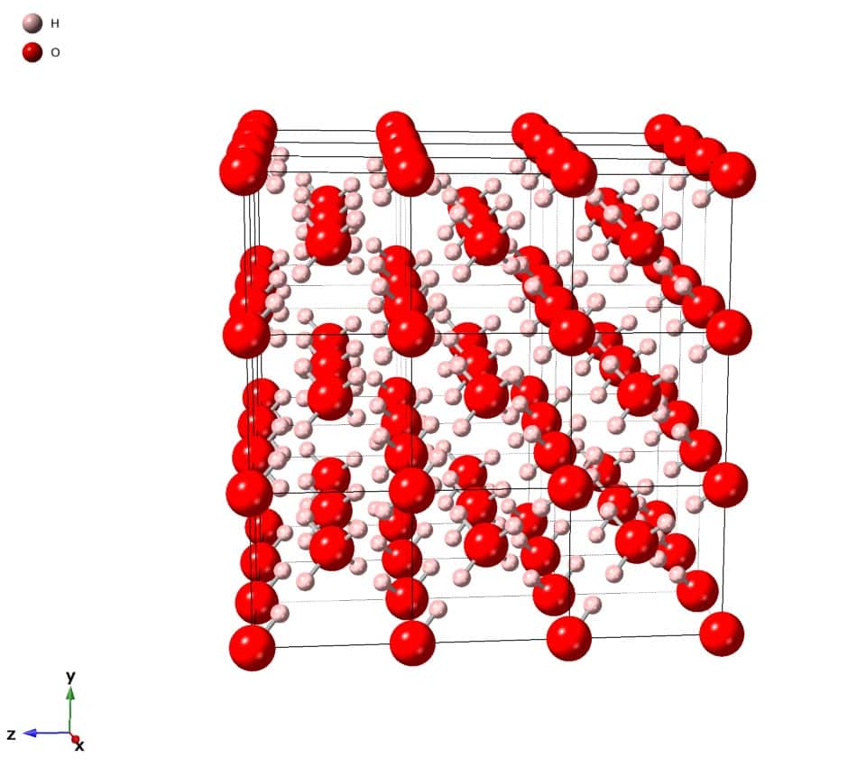 representação da estrutura molecular do gelo VII