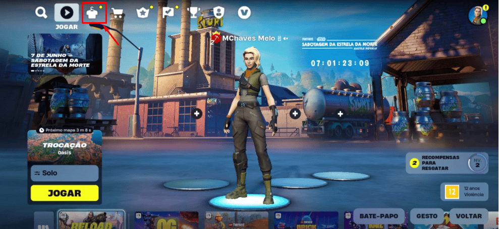 Passo 1 para mudar o skin no Fortnite