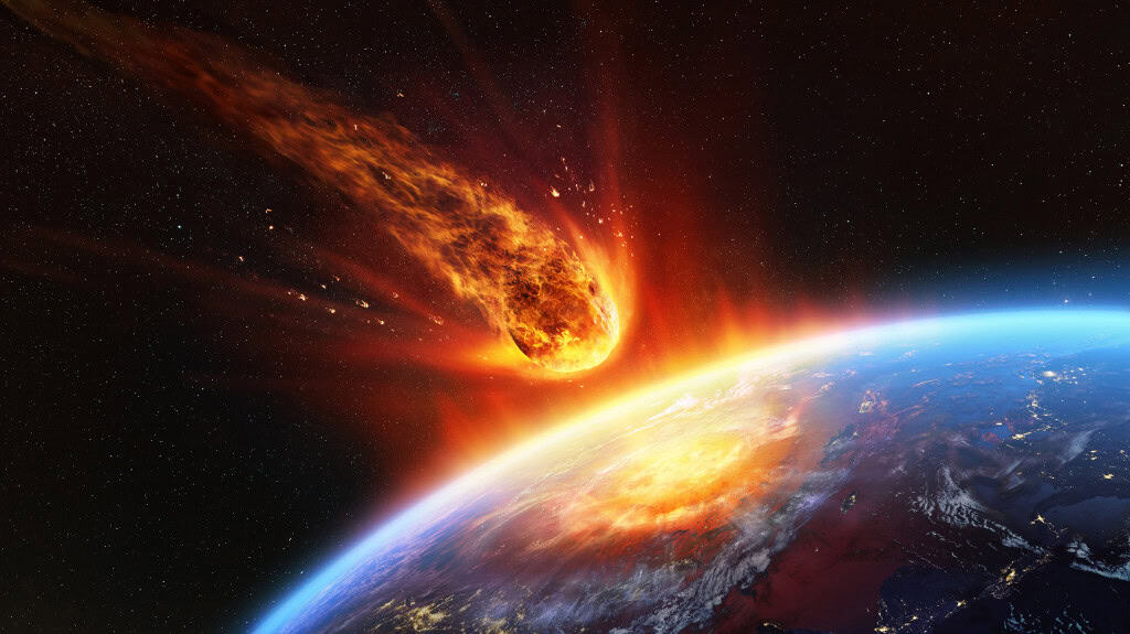 Renderização em 3D de um meteoro prestes a atingir a Terra