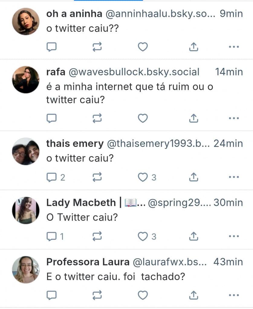 Captura de tela que mostra as reclamações no Bluesky
