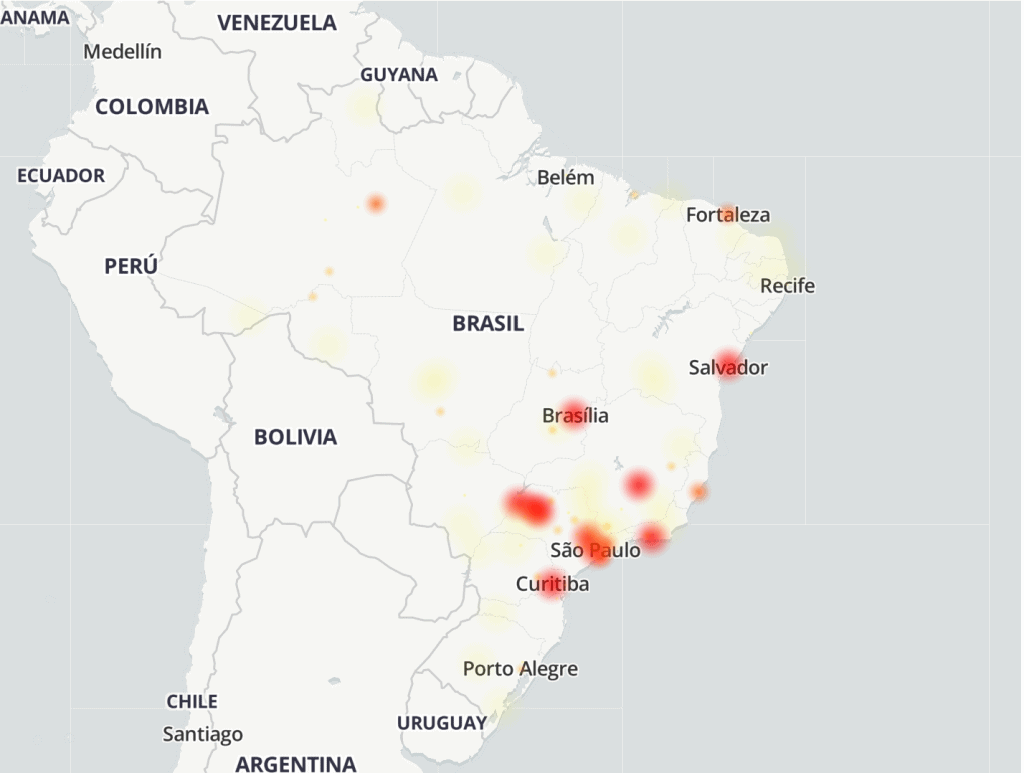 Mapa que mostra onde há mais incidência de problemas