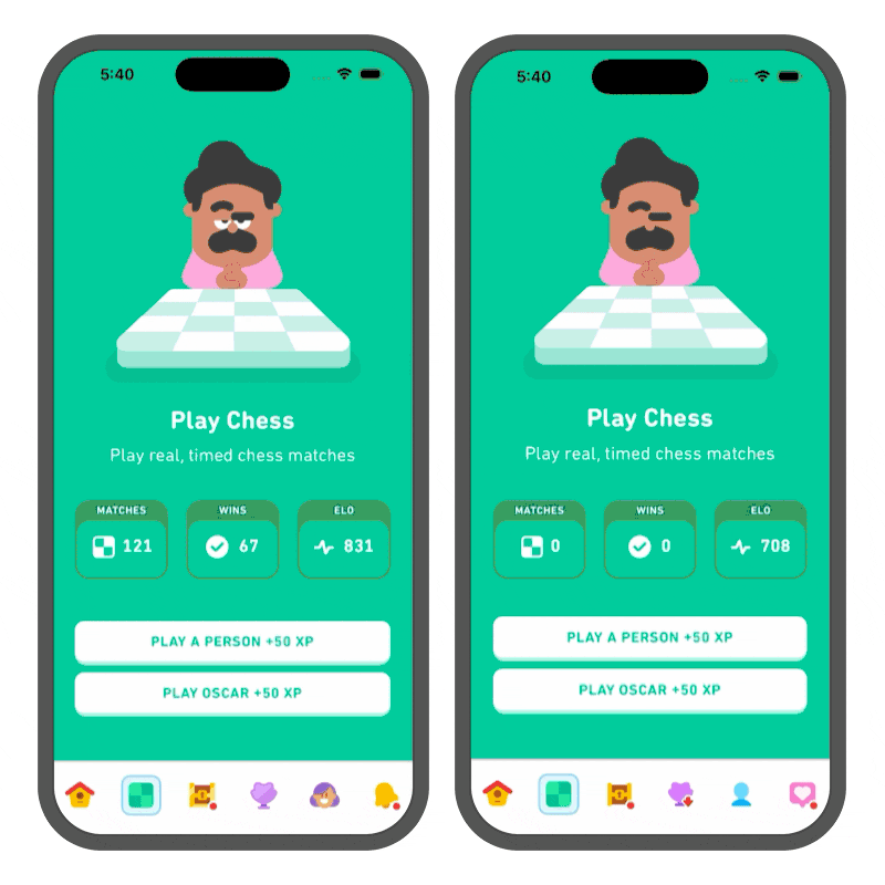 Passo a passo de como o sistema encontra usuários do curso de xadrez do Duolingo para se enfrentarem