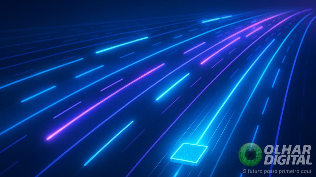 Do tamanho de uma unha, chip 6G promete internet 10 mil vezes mais rápida que 5G Cientistas na China e em Hong Kong desenvolveram um chip experimental que pode mudar o futuro da internet móvel. Do tamanho de uma unha (1,7 x 11 mm), ele transmite dados em velocidades acima de 100 gigabits por segundo. Isso é dez mil vezes mais rápido do que conexões 5G atuais, segundo estimativas da imprensa internacional. Ilustração de conexões 5G e 6G trafegando em estrada larga