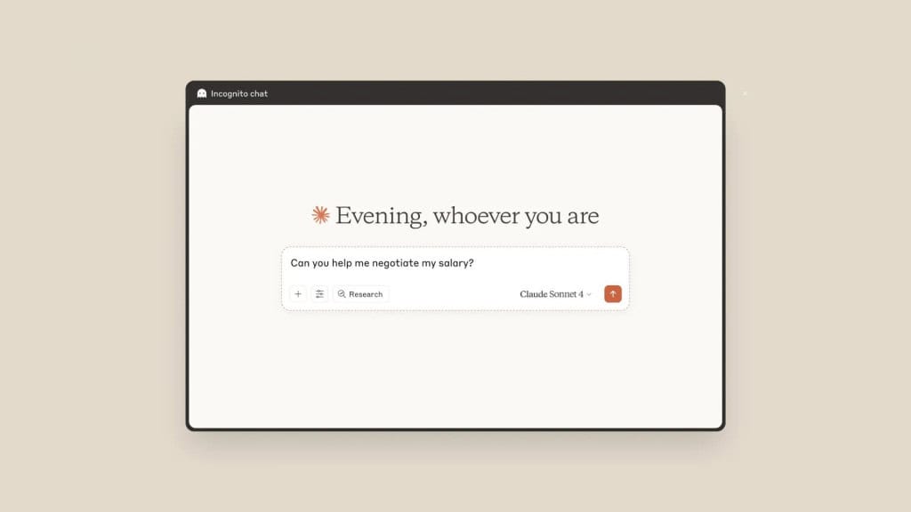 Claude vai lembrar de conversas antigas – e ter ‘aba anônima’ A Anthropic anunciou um novo recurso para o Claude, seu chatbot de inteligência artificial (IA): a capacidade de lembrar automaticamente de conversas anteriores. Com isso, o assistente passa a incorporar nas respostas informações sobre projetos, preferências e prioridades, sem que o usuário precise explicar o contexto a cada interação. Janela de chat anônimo no Claude da Anthropic