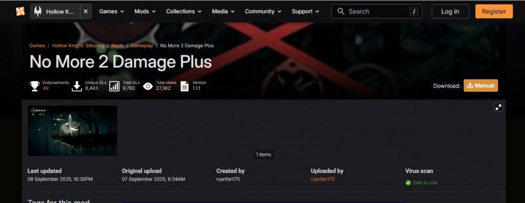 8 mods para usar em Hollow Knight: Silksong Após seis anos de espera, finalmente “Hollow Knight” ganhou a sua sequência. No dia 4 de setembro de 2025 foi lançado o jogo indie de gênero metroidvania, “Hollow Knight: Silksong“. Mod No More 2 Damage Plus