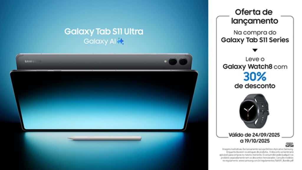Samsung anuncia tablets Galaxy Tab S11 e S11 Ultra no Brasil; veja preços e detalhes A Samsung anunciou nesta quarta-feira (24) o lançamento dos tablets Galaxy S11 e Galaxy S11 Ultra no Brasil. Os dispositivos são os mais finos já lançados pela empresa, vêm com inteligência artificial para alta produtividade e sistema One UI 8. Samsung anuncia tablets Galaxy Tab S11 e S11 Ultra no Brasil; veja preços e detalhes
