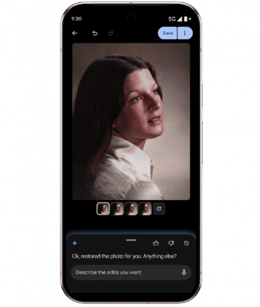 Nada de botões: IA do Google edita fotos por comando de voz Lançado pela primeira vez no Pixel 10, o novo recurso de edição de fotos por comando de voz agora está disponível para usuários Android nos Estados Unidos. Funciona do mesmo jeito que uma assistente de voz em TV: você aciona a IA por áudio e a tecnologia faz o trabalho sozinha. google fotos restaura