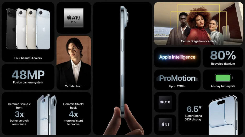 Montagem resumindo destaques do iPhone 17 Air da Apple