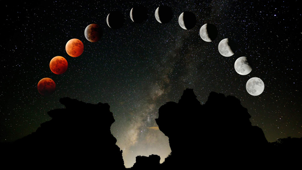 Saiba tudo sobre o eclipse lunar total de hoje Um dos eventos astronômicos mais impressionantes acontece neste domingo (7): um eclipse lunar total, que será visível para grande parte do planeta. O fenômeno vai durar 3 horas, 29 minutos e 24 segundos, incluindo as fases parcial e total. Imagem panorâmica do eclipse lunar total da Superlua de Sangue registrada em Taiwan