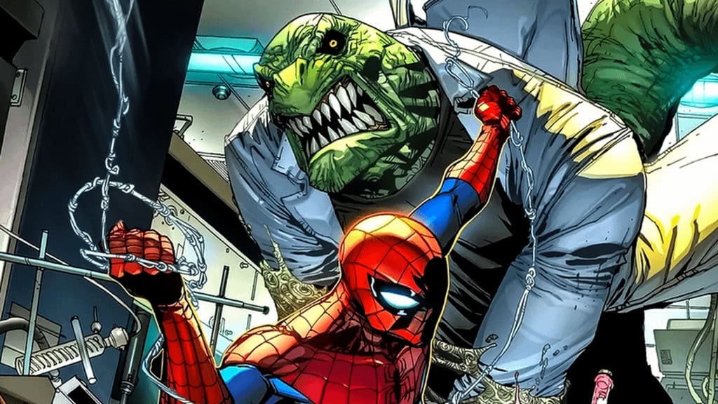 8 vilões icônicos dos filmes e animações de Homem-Aranha Ao longo de mais de seis décadas de histórias, o universo do Homem-Aranha se consolidou não apenas pela figura carismática e humana do herói, mas também por uma galeria de vilões icônicos que desafiam o Cabeça-de-Teia física e emocionalmente nos quadrinhos, nas telas e nos games. O vilão Lagarto luta com Homem-Aranha em cena dos quadrinhos