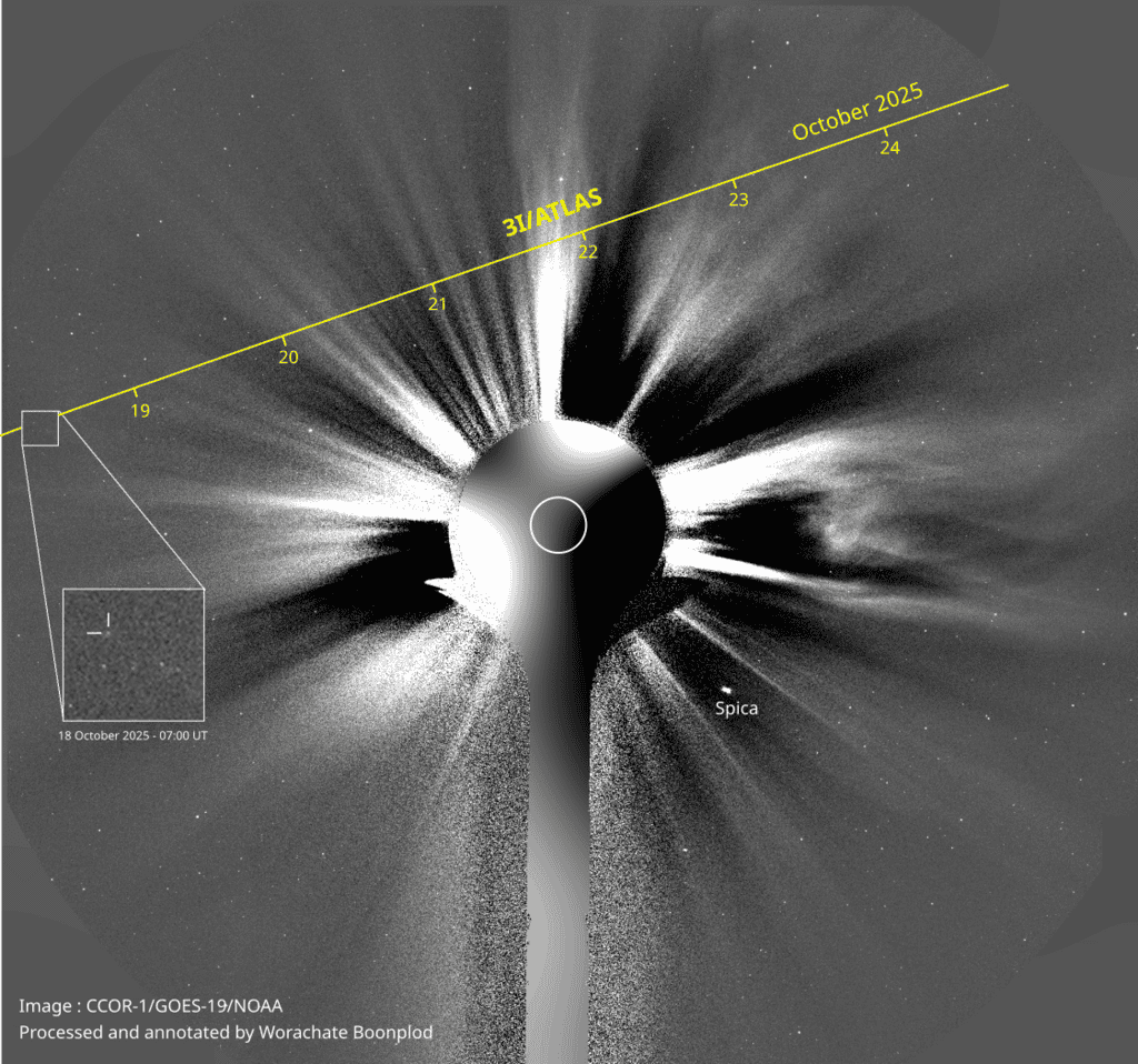 Visitante interestelar é capturado mesmo escondido no brilho do Sol Entre o início de outubro e meados de novembro, o cometa 3I/ATLAS está “escondido” no brilho do Sol, com quem terá um encontro próximo na quarta-feira (29), segundo estimativas. Durante esse período, é praticamente impossível para telescópios convencionais terem acesso ao visitante interestelar a partir da Terra. Visitante interestelar é capturado mesmo escondido no brilho do Sol